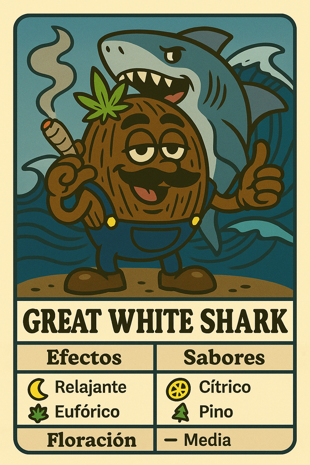 Semillas Great White Shark con efecto potente y sabor terroso picante