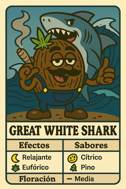 Semillas Great White Shark con efecto potente y sabor terroso picante