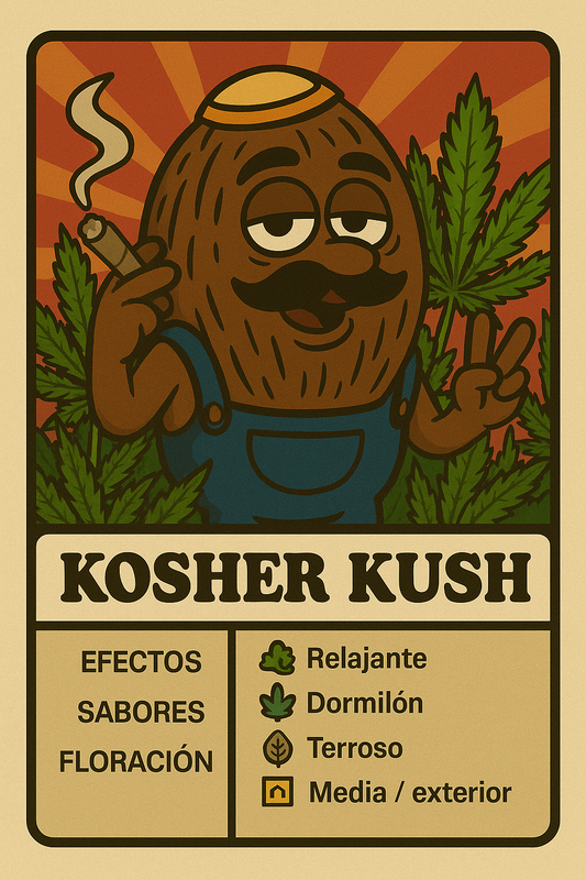 Semillas Kosher Kush con sabor terroso afrutado y efecto relajante profundo