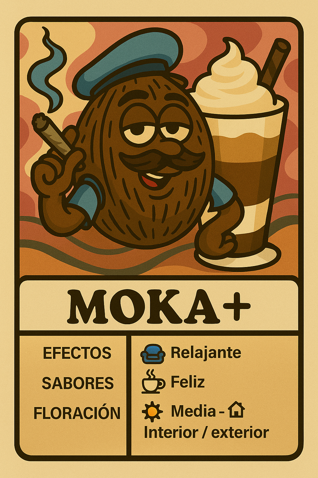 Moka+ es una híbrida con sabor a café y chocolate. Efecto relajante y creativo ideal para disfrutar con calma. Aromática y muy sabrosa.